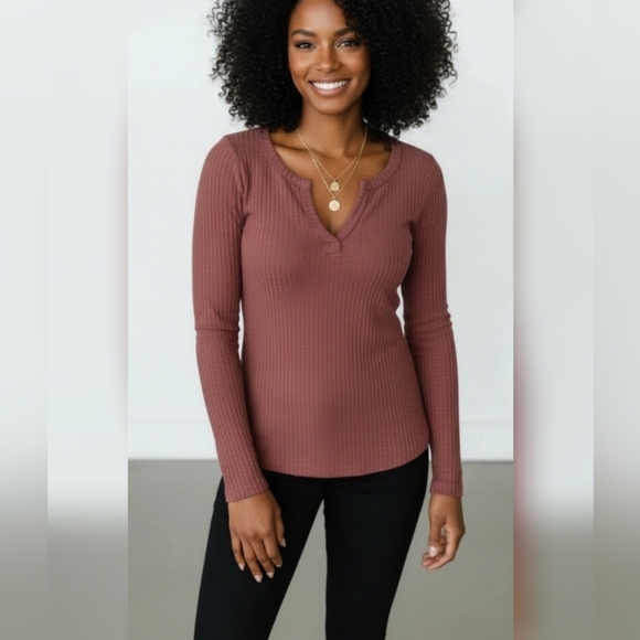 Pulse Sweaters - Pulse Pink Waffle Knit Long Sleeve Top